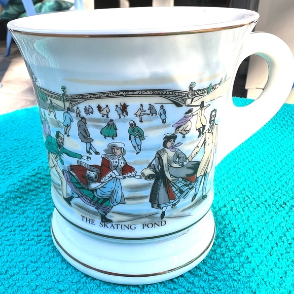 Winter Skating Scene Mug with Gold Trim Mustache Mug - Picture 2 of 6